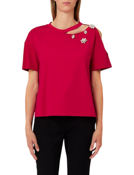 T-shirt con ricami gioiello donna rosso