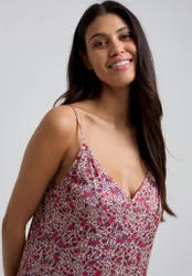 Rosie V-Neck Aster Print Nightie In Pink - XS