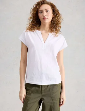 Pure Cotton Nina Notch Neck T-Shirt White female - White stuff - FashionsVida