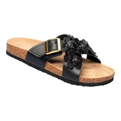Bequem-Klettpantolette „Blümchen“ schwarz 42 Damen