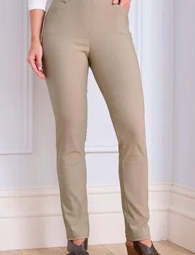 Women's Super Stretchy Pull On Slim Leg Trousers in Beige Size: 10R - Beige - Size: 10R - Cotton Traders - FashionsVida