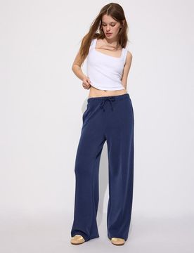 Joggerhose mit weitem Bein, Ziernaht und weicher Haptik Marineblau S