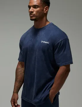Herren One More Rep Übergroßes Gewaschenes T-Shirt Navy Größe Small - boohooMAN - FashionsVida