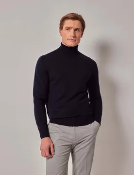 Pure Wool Roll Neck Jumper Dark Navy male - Hawes & Curtis - FashionsVida