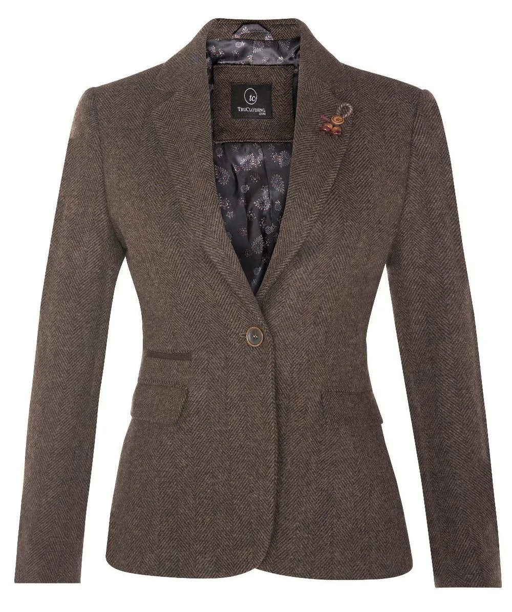 Tweed 1920s Herringbone Blazer - Brown - Size: 20 - Infinity Leather - FashionsVida