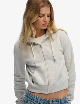 Superdry Damen Essential Logo Kurzer Zip-hoodie Light Grey - Größe: 44 - 74.99 - FashionsVida