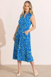 Printed Midi Shirt Dress - Blue - Size: 12