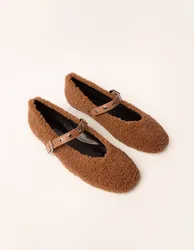 Borg Stud Strap Ballet Pumps - UK 4 (EU 37) / KHAKI - female