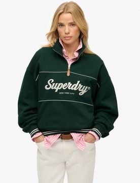 Superdry Damen Country Club Sweatshirt mit Halbreißverschluss Green - Größe: 44