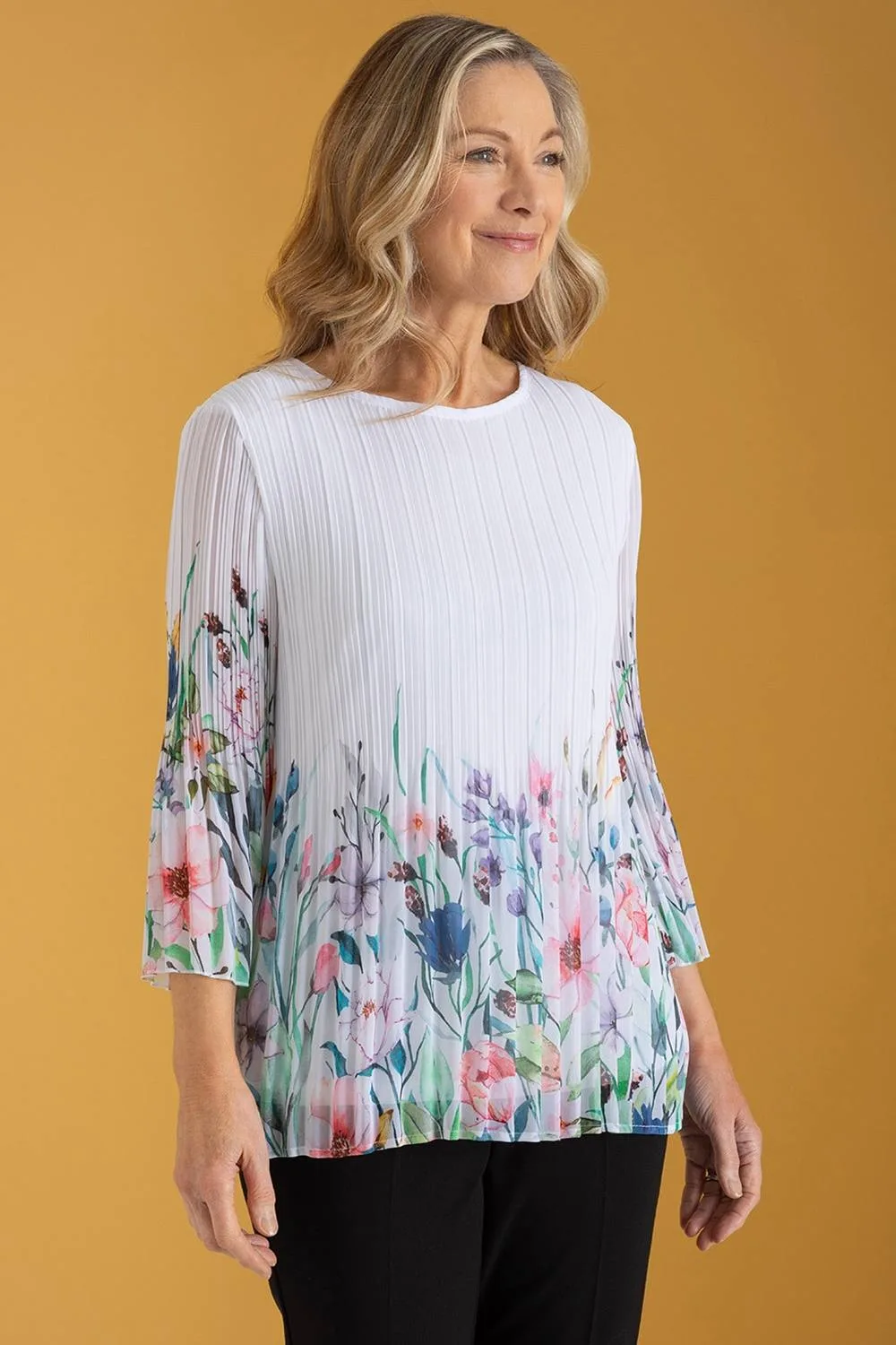Garden Print Pleated Top - Navy - Size: 18 - Anna Rose - FashionsVida