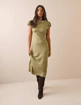 Checked Midi Skater Dress Green female - Nobody's Child - FashionsVida