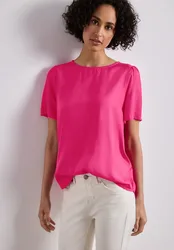 Bluse mit Rundhals und kurzen Puffärmeln female Pink