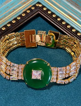 Vintage Zirconia Jewelry Luxury 2026 Bracelet Imitated Jade Emerald Retro Gold Plated 18k Brand Dubai Accessories For Women - Aliexpress - FashionsVida