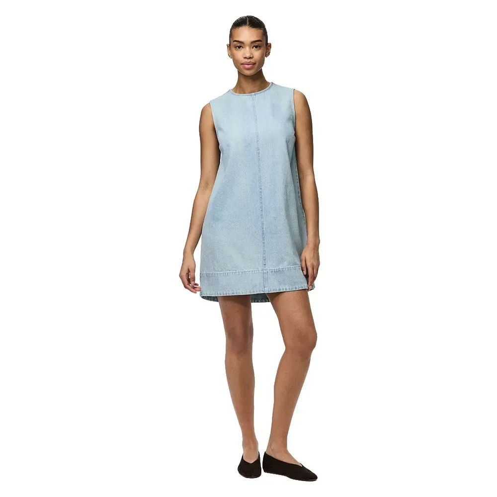 Vestito Corto Senza Maniche Flora Light Blue Denim XL - Pieces - FashionsVida