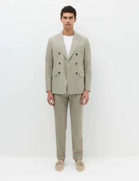 Tailored Fit Italian Performance Linen Blend Pinstripe Suit Jacket Khaki male - Autograph - FashionsVida
