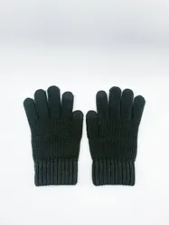 Unisex Ribbed Knitted Gloves in Khaki - Khaki - Size: One Size