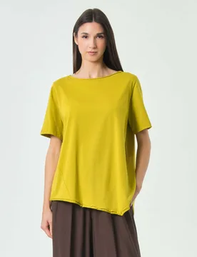 Top color lime in cotone stretch a maniche corte con fondo a punta - Jurerê - FashionsVida
