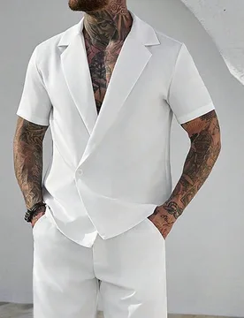 Camisa de manga corta con botones blanca de moda casual para hombres, versátil estilo Old Money vintage streetwear para vacaciones de verano, boda o - Shein - FashionsVida