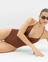 Bead Detail Padded Halterneck Swimsuit Chestnut female