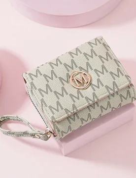 Cartera corta de mujer con cremallera y tres pliegues, con bordado de estilo de moda, con múltiples ranuras para tarjetas, bolso de mano, cartera min - Shein - FashionsVida