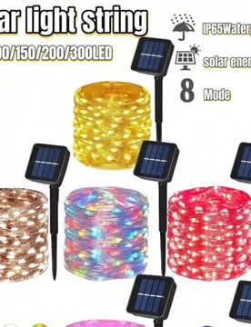 Pieza Guirnalda de luces solares para exteriores -300/200/100LED, luz de alambre de cobre solar, luz de hadas impermeable IP65, 8 modos de iluminació - Shein - FashionsVida