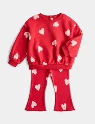 Pc Cotton Rich Heart Top & Bottom Outfit (0-6 Yrs) Red Female