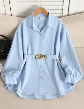 Blusa casual de manga larga con botones delanteros y decoración metálica, estilo universitario, para niñas preadolescentes, temporada de vuelta al - Shein - FashionsVida