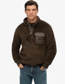 Superdry Herren Henley-pullover aus Hochflorigem Fleece Brown - Größe: XL - 89.99 - FashionsVida