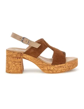 Sandali in pelle marrone con tacco largo e plateau 322418379 40 - Pittarello - FashionsVida