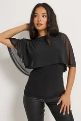 Women's Petite Mesh Cape Top in Black Size: 18 - Black - Size: 18