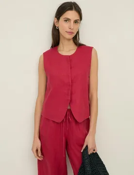 Chaleco de mujer 100% lino con cierre oculto - Yerse - FashionsVida