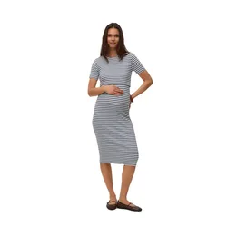 Robe Midi à Manches Courtes June Maternity Light Grey Melange / Navy Blazer L