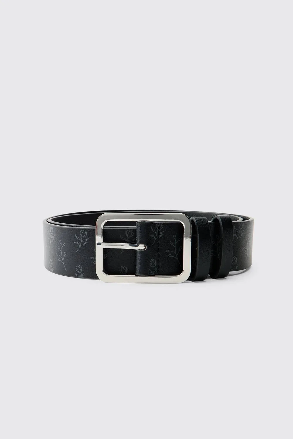 Herren PU-Gürtel Mit Blumenmuster Black Größe Small - boohooMAN - FashionsVida