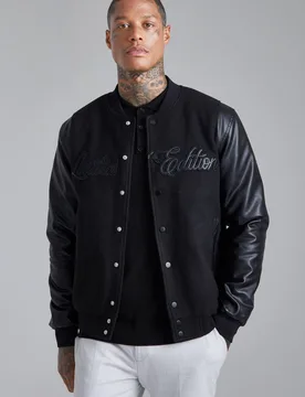 Herren Tonal Limited Edition Melton Bomberjacke Black Größe Medium - boohooMAN - FashionsVida