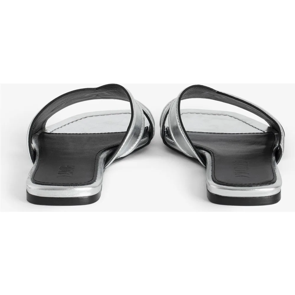 Zadig & Voltaire - Mules planos de mujer de cuero arrugado dorado - Zadig & Voltaire - FashionsVida