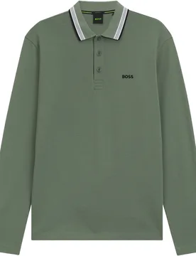HUGO Polo Plisy, langarm, khaki l - BOSS - FashionsVida