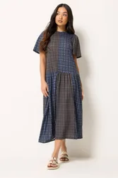 Women's Petite Check Midi Dress in Mid Navy Size: 18 - Mid Navy - Size: 18