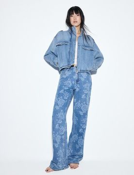 Straight-Fit-Jeans mit Laser-Blumenmuster MITTELBLAUER DENIM-WASHED-LOOK 36