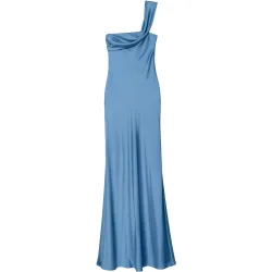 Vestido largo de escote asimétrico con una pieza drapeada
