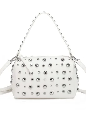 Studded Pebbled Fuax Leather Crossbody Bag - White - Size: One Size - Kitise - FashionsVida