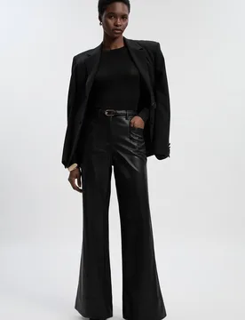 Women's Petite Faux Leather Tailored Kickflare Trouser in Black Size: 8 - Black - Size: 8 - Karen millen - FashionsVida