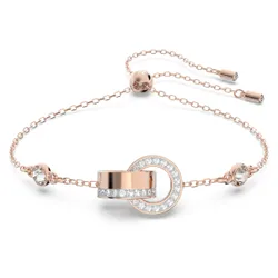 Braccialetto Dextera, Anello concatenato, Bianco, Finitura oro rosa 18K OS