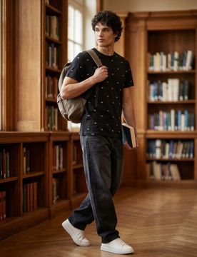 T-shirt in cotone con motivo di bicicletta - nero
