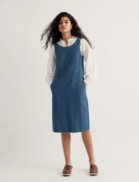 Cotton Rich Knee Length Shift Dress Blue Denim female - Seasalt cornwall - FashionsVida