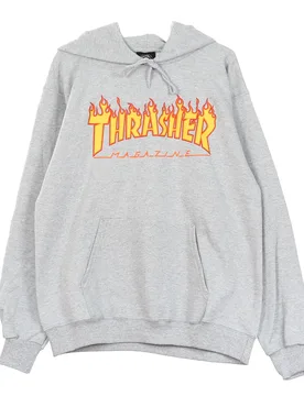Felpa Cappuccio Uomo Flame Hood Grey/yellow - Thrasher - FashionsVida