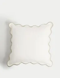Pure Cotton Embroidered Scallop Cushion Ecru