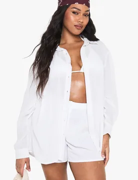 Womens Plus Beachwear Essentials Oversized Shirt - White - Size 28 Uk - Boohoo - FashionsVida