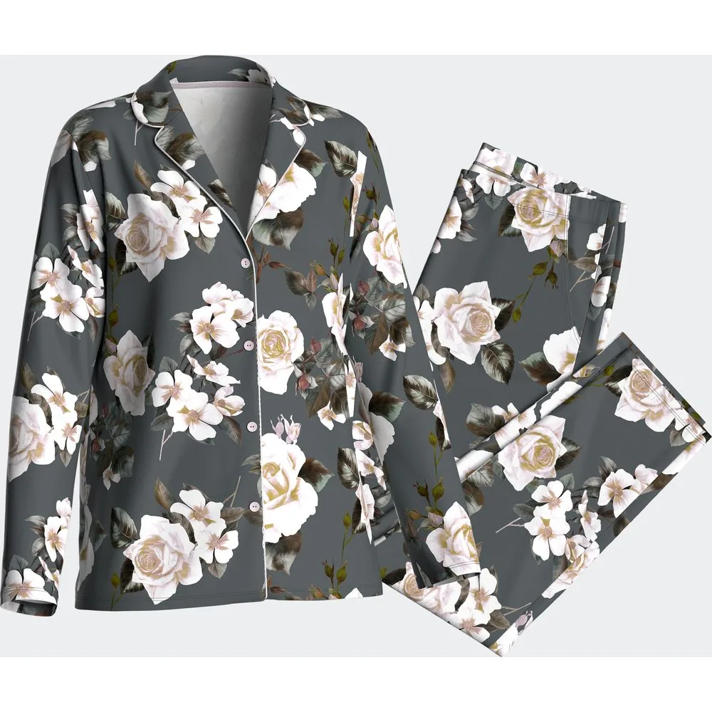 Pijama de mujer largo con botones y estampado floral - Impetus - FashionsVida