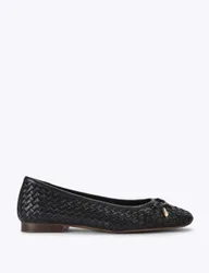 Leather Woven Bow Flat Ballet Pumps Black female