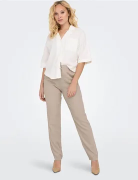 Pantalón largo de mujer de lino con cintura elástica - Only - FashionsVida